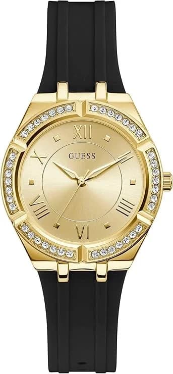 Montre femme Guess GW0034L1, au cadran or et bracelet silicone noir