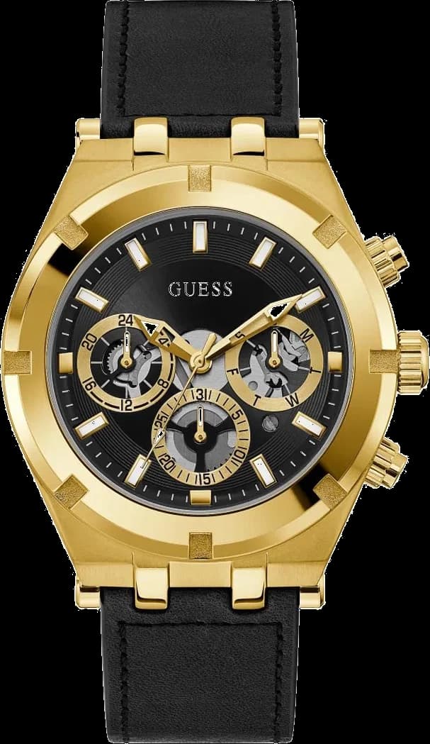 Montre homme Guess GW0262G2, cadran noir multifonctions, bracelet cuir