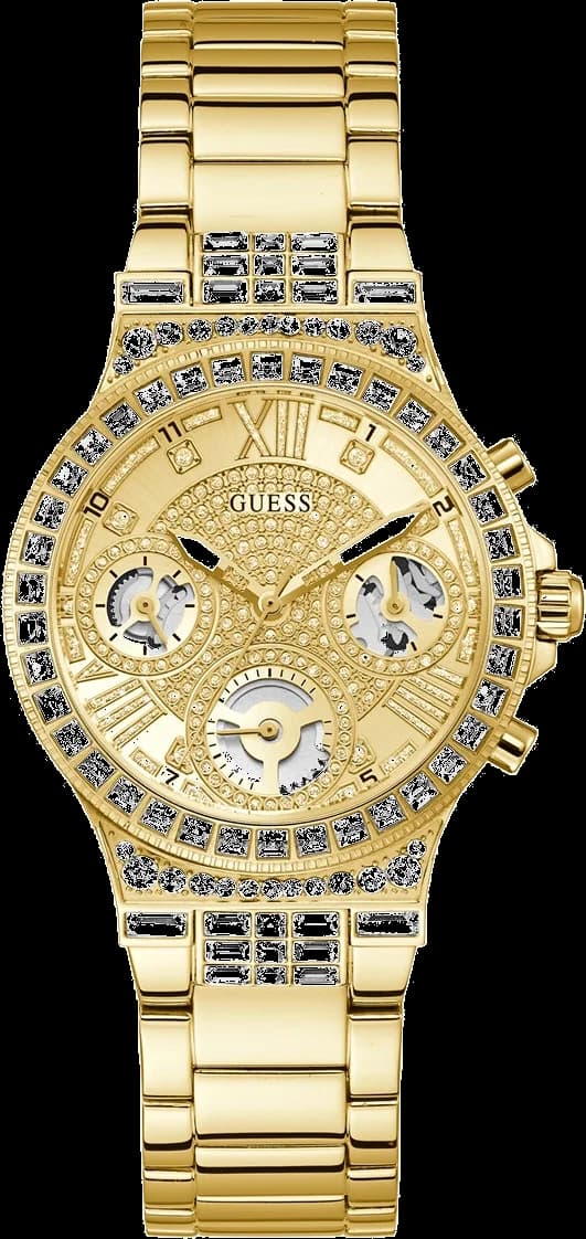 Montre femme Guess GW0320L2, cadran or soleil avec cristaux et bracelet acier