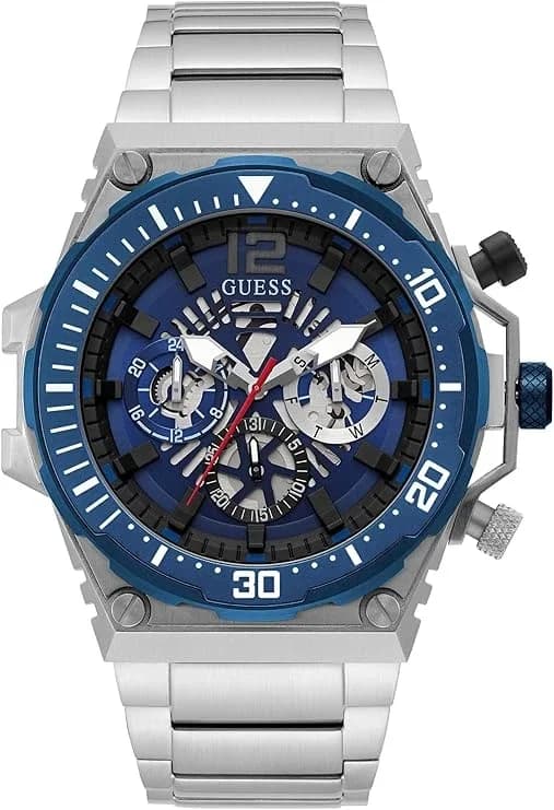 Montre homme Guess GW0324G1, cadran bleu, bracelet maillons acier