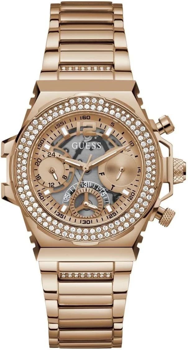Montre femme Guess GW0552L3, cadran or rose sur bracelet maillons acier