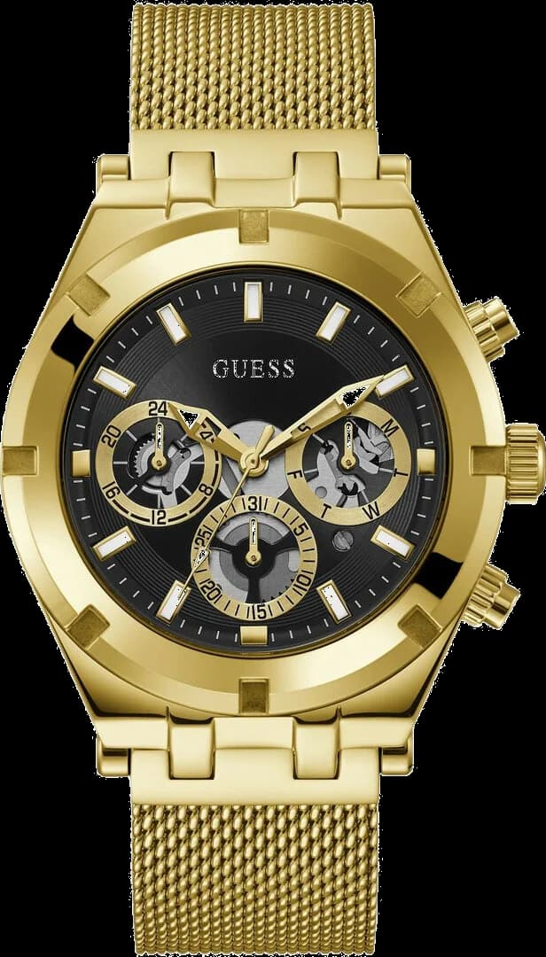 Montre homme Guess GW0582G2, bracelet acier doré, cadran noir multifonction