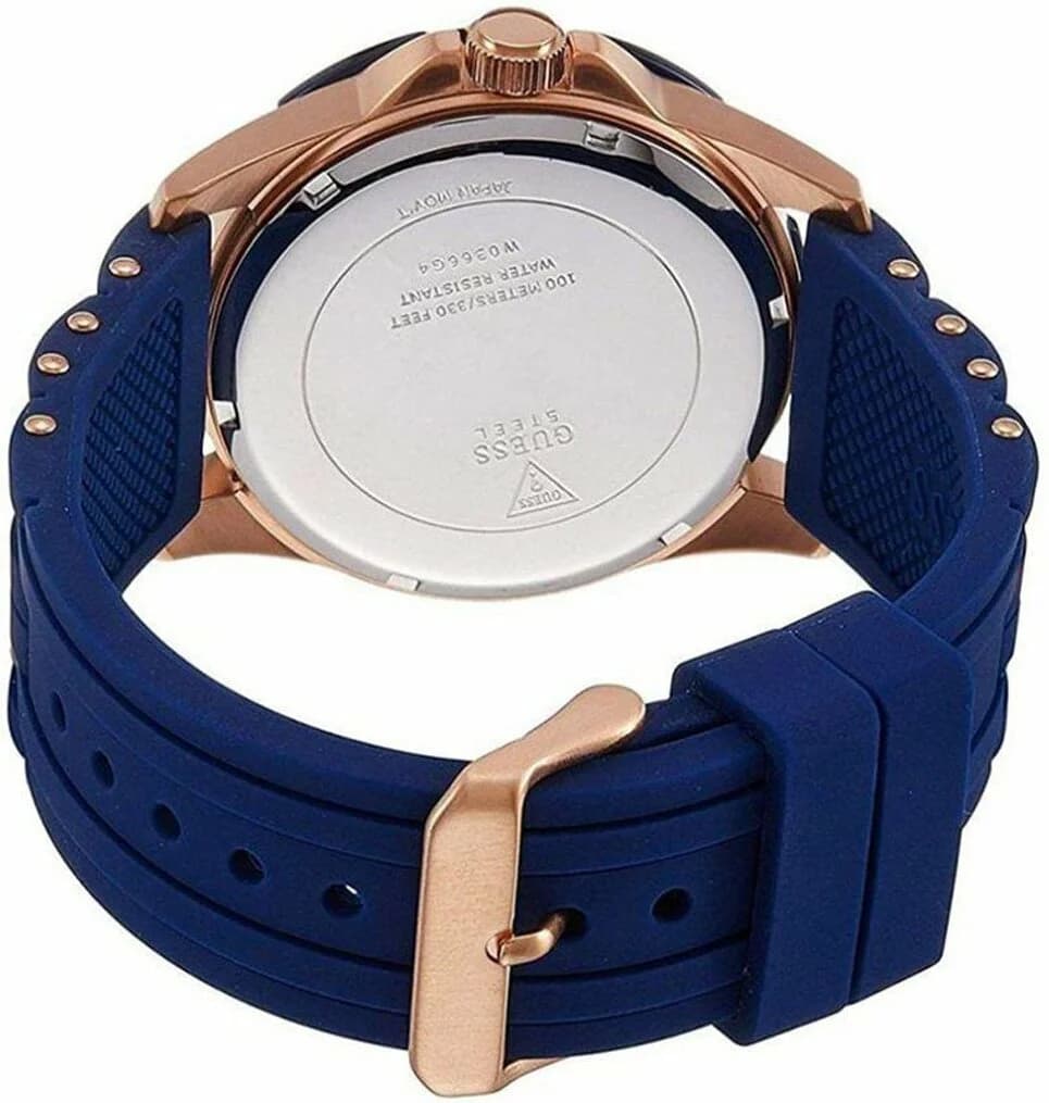 Cadran bleu de la montre Guess W0366G4 en détail