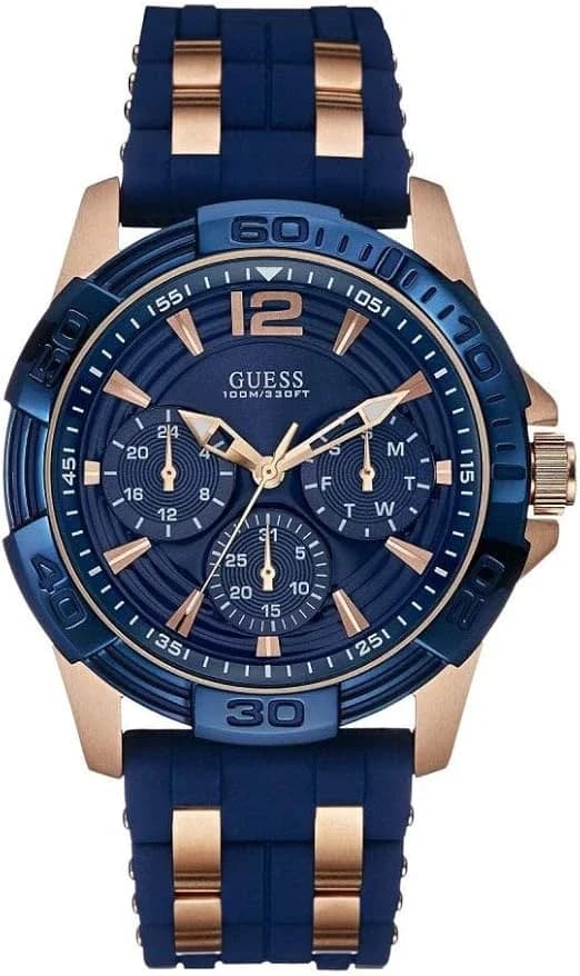 Montre homme Guess W0366G4, avec cadran bleu sur bracelet silicone