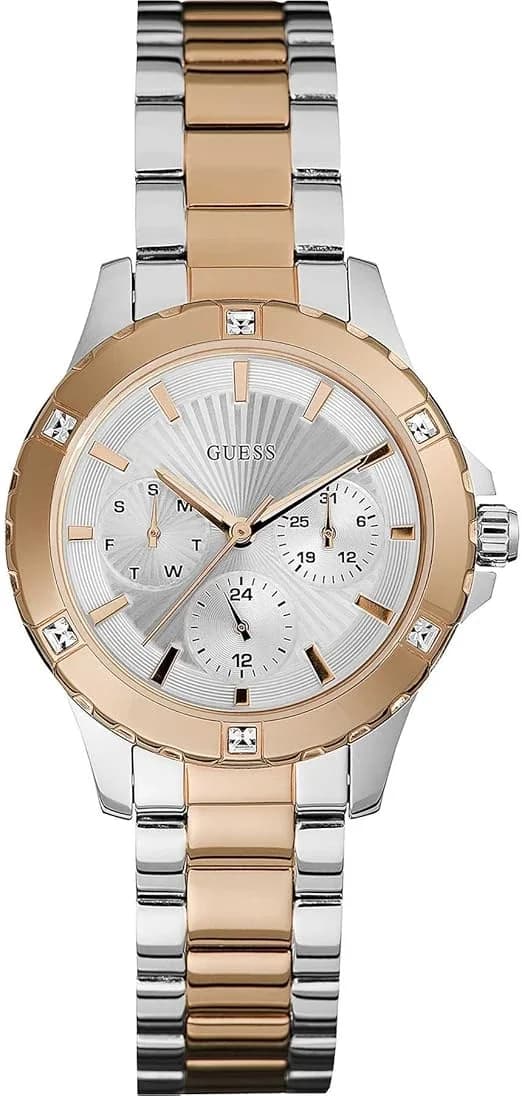 Montre femme Guess W0443L4, au cadran argenté sur bracelet acier