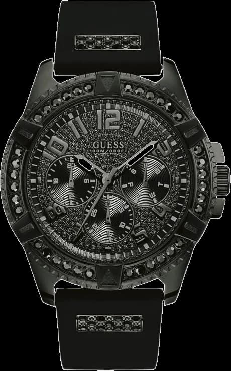 Montre homme Guess W1132G3, cadran noir multifonction sur silicone noir