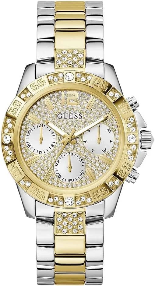 Montre femme Guess W1156L5, cadran argenté et cristaux sur bracelet acier