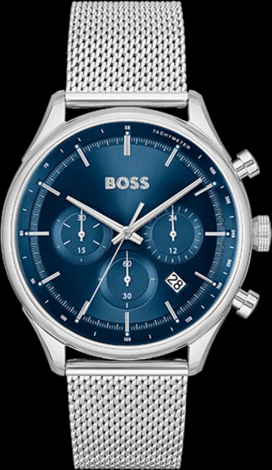 Montre homme Hugo Boss 1514052, cadran bleu sur bracelet acier brossé