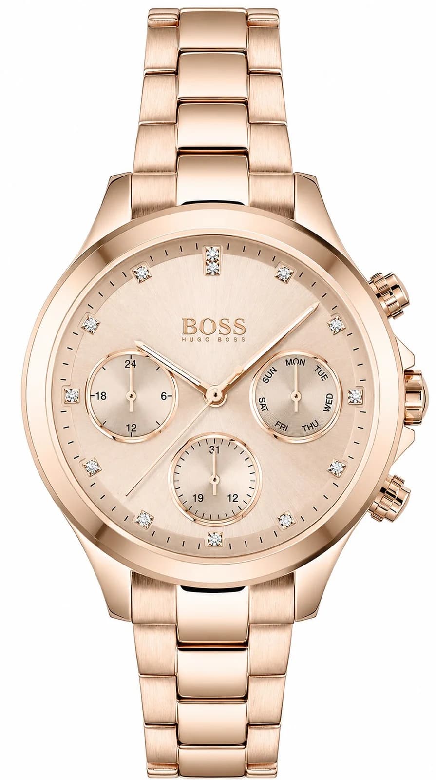 Montre femme Hugo Boss 1502592, cadran or rose, bracelet acier or rose et cristaux