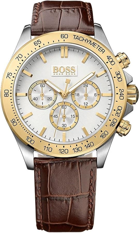Montre homme Hugo Boss 1513174, cadran argent, bracelet cuir marron