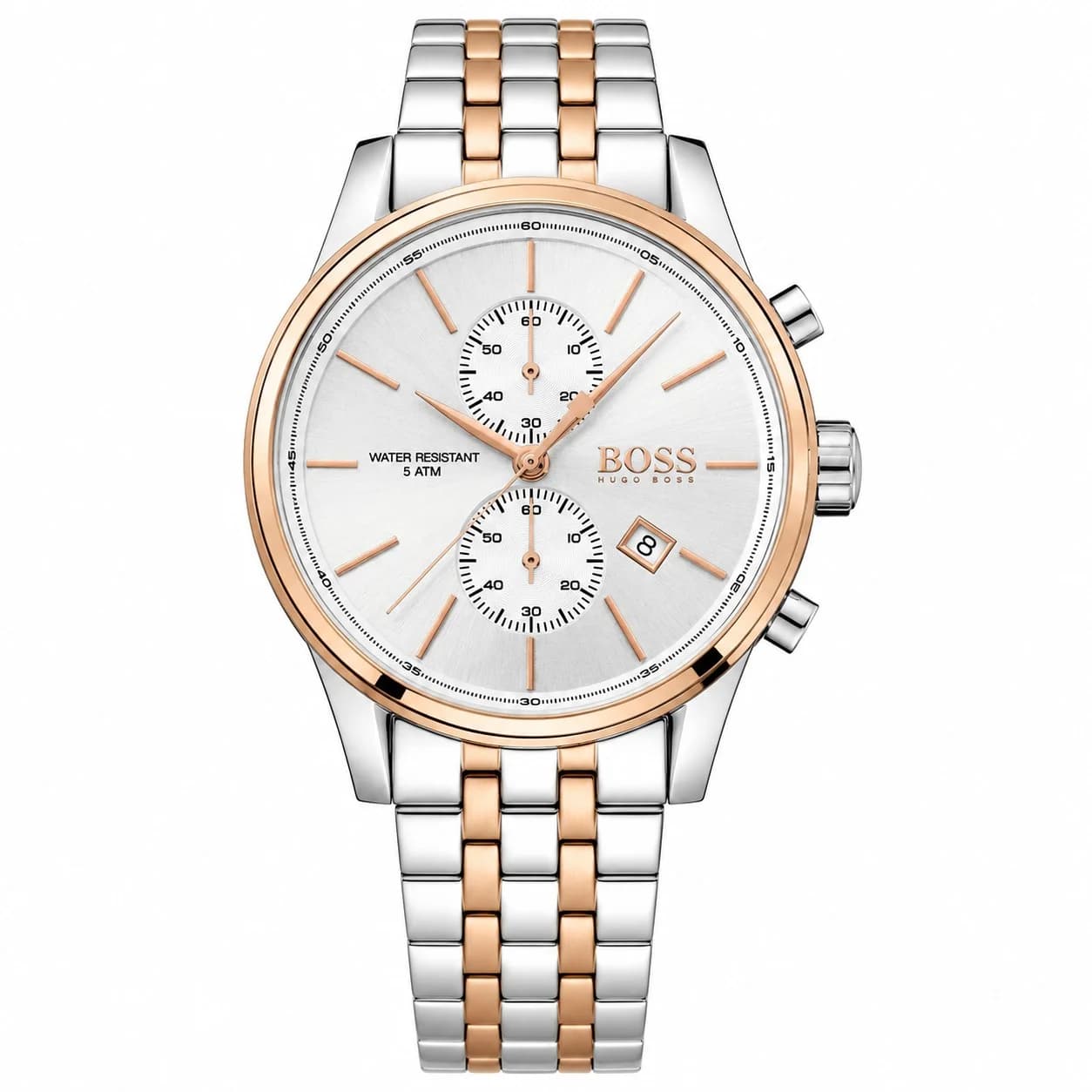 Montre homme Hugo Boss 1513385, cadran argent, bracelet acier et or rose