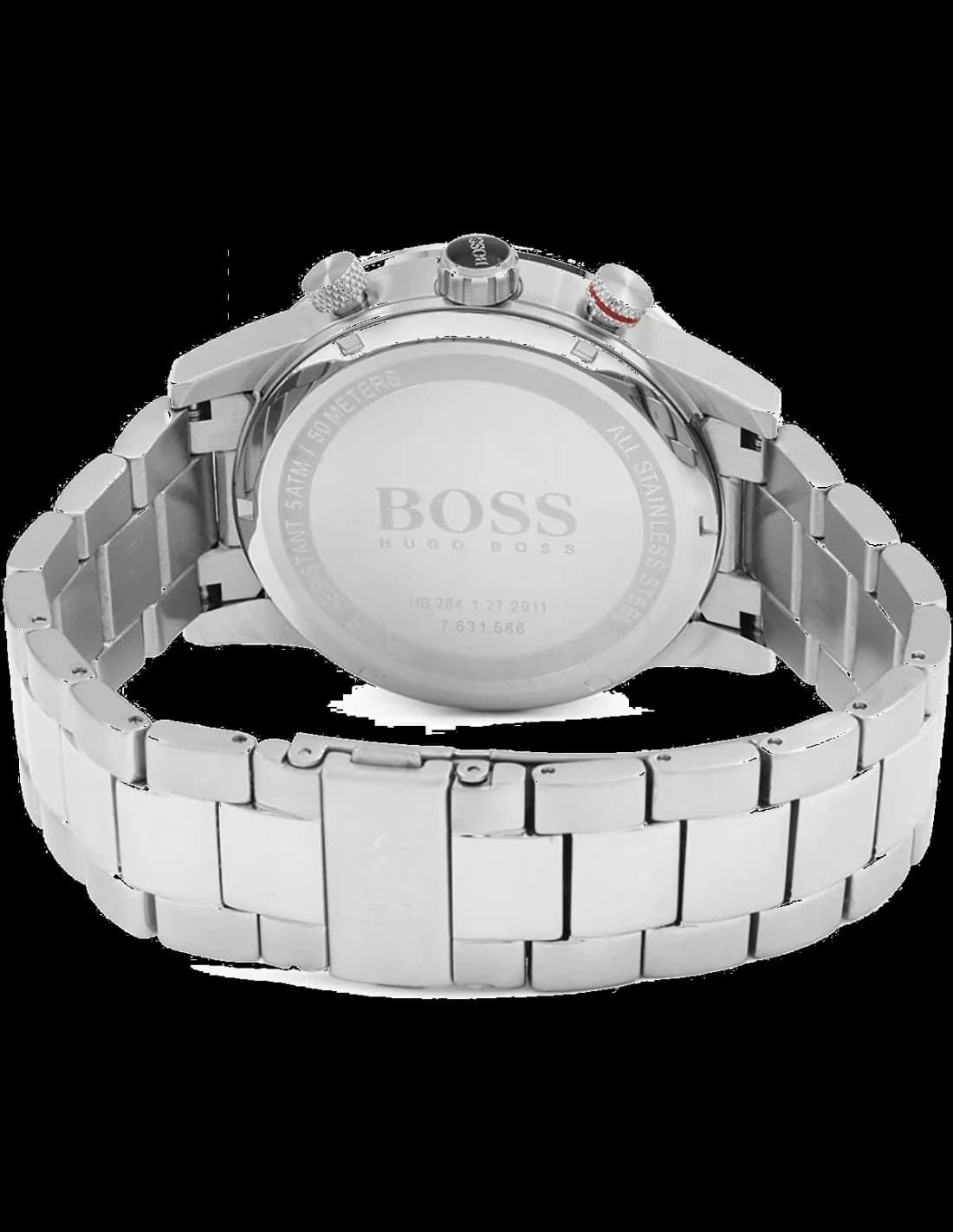 Cadran Hugo Boss 1513509 avec index appliqués, aiguilles bâton rouges et date à 3h, lisibilité parfaite