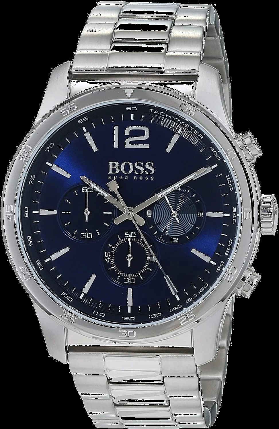 Montre homme Hugo Boss 1513527, cadran bleu, bracelet acier, chronographe
