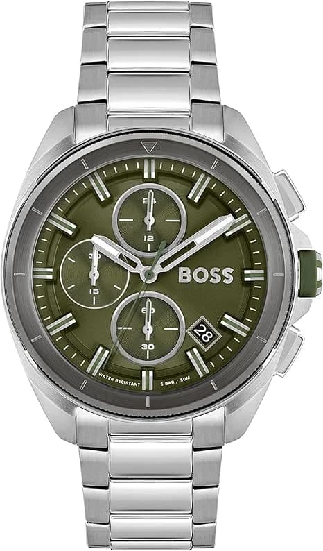 Montre homme Hugo Boss 1513951, cadran vert et bracelet maillons acier