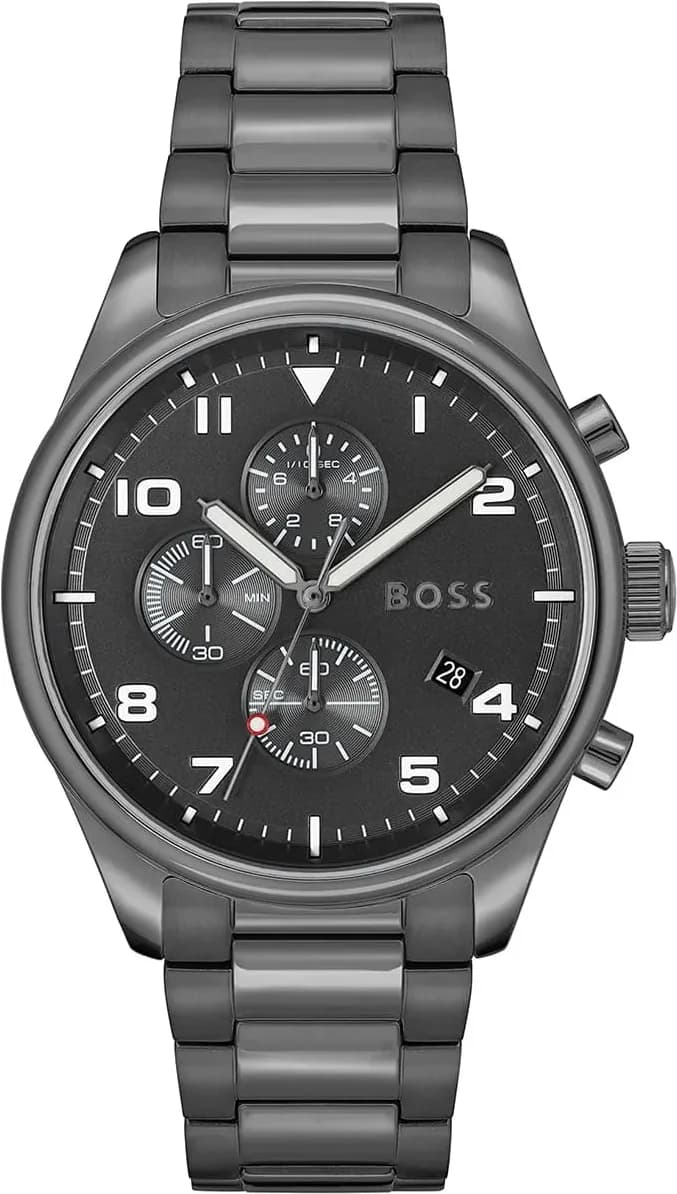 Montre homme Hugo Boss 1513991, chronographe cadran noir, bracelet acier gris