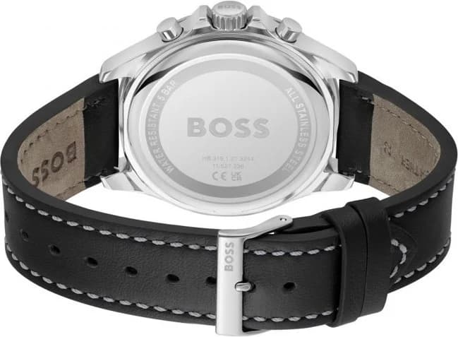 Bracelet Hugo Boss 1514055 en cuir noir avec coutures contrastées et boucle ardillon