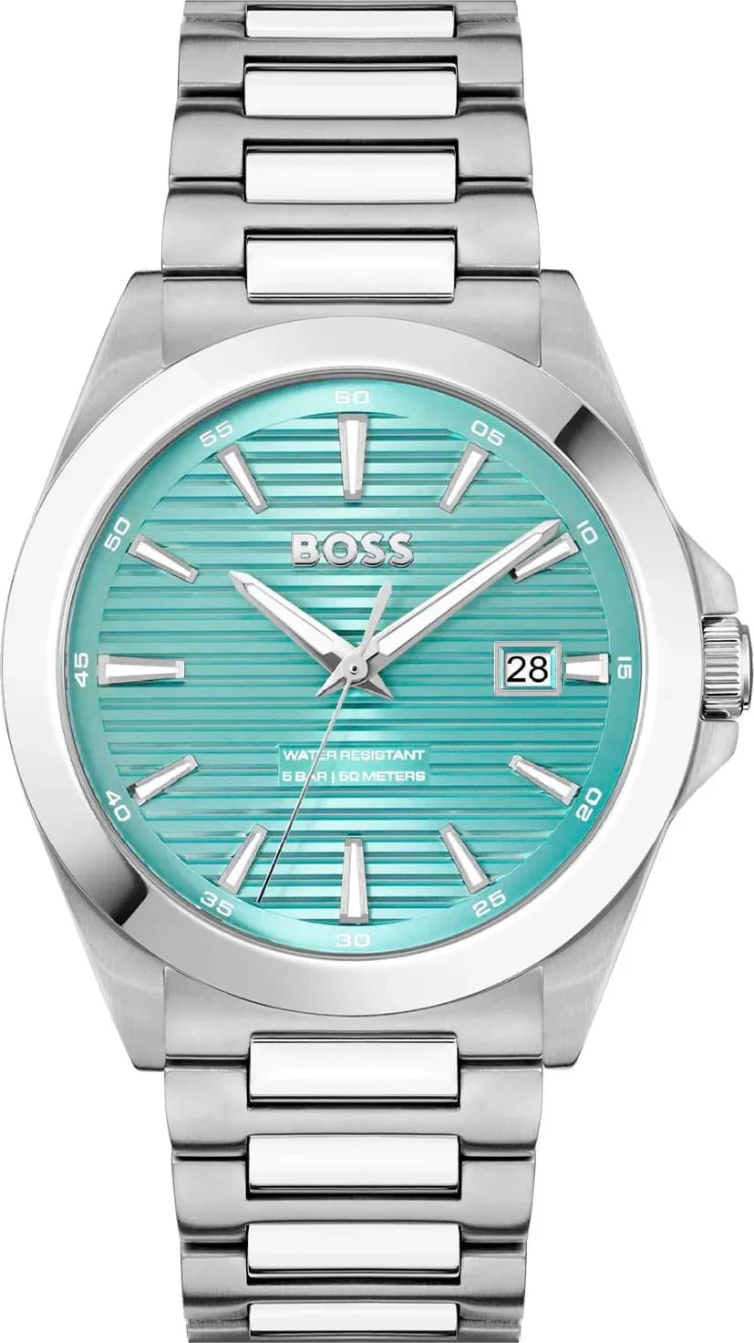 Montre homme Hugo Boss 1514171, strike cadran turquoise bracelet acier argenté