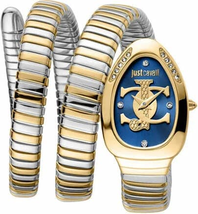 Montre femme Just Cavalli JC1L228M0075, cadran bleu texturé, bracelet acier bicolore