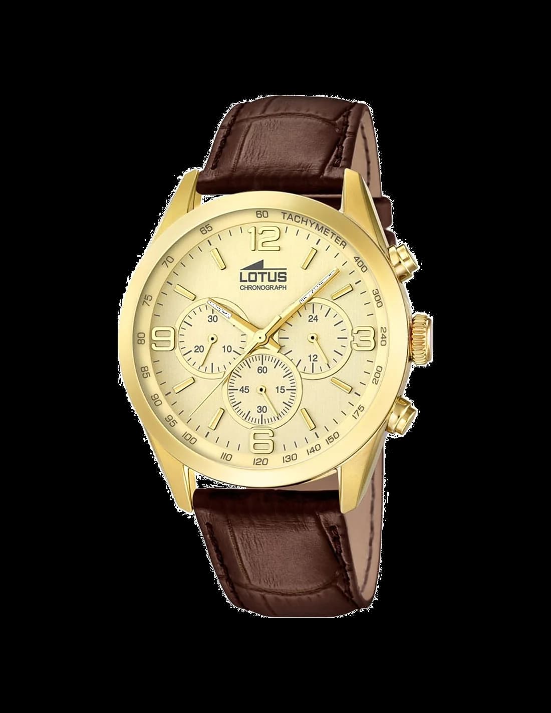 Montre homme Lotus L18156/2, cadran or, bracelet cuir marron, élégant