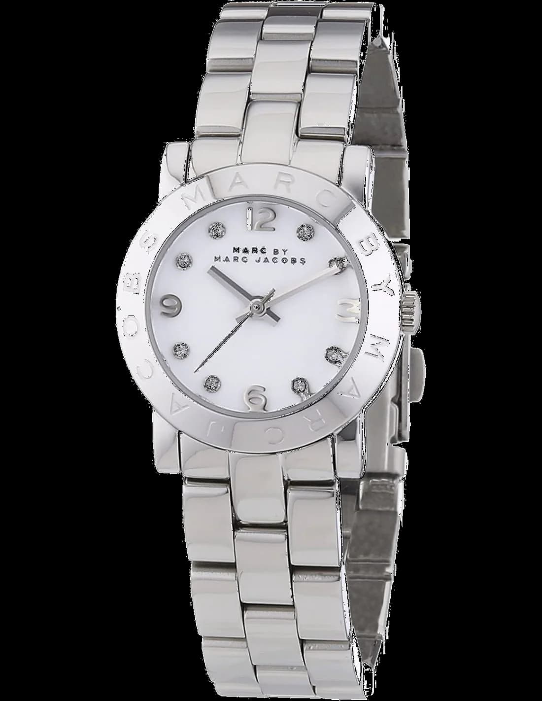 Montre Marc Jacobs MBM3055 en acier argenté avec cadran blanc orné de chiffres romains et index dorés