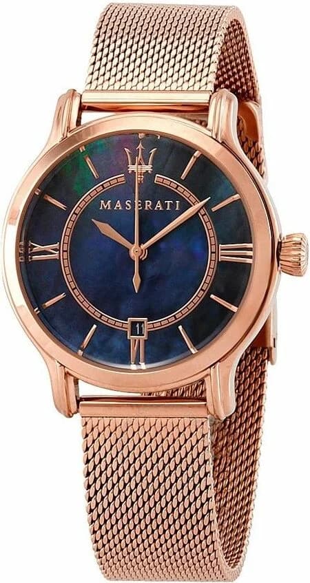 Montre femme Maserati R8853118503, cadran bleu bracelet maille milanaise bicolore