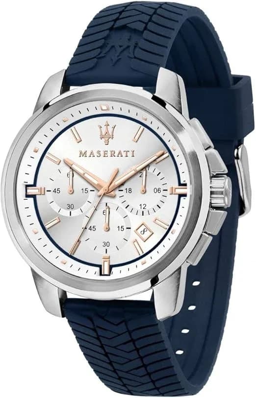 Montre homme Maserati R8871621013, au cadran argent et bracelet silicone