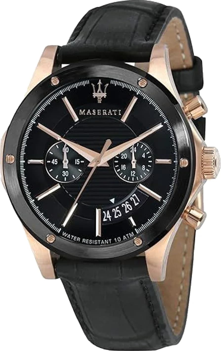 Montre homme Maserati R8871627001, cadran noir chronographe bracelet cuir