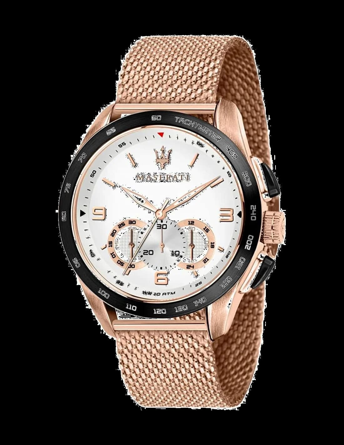 Montre homme Maserati R8873612011, au cadran argent et bracelet acier maille milanaise or rose