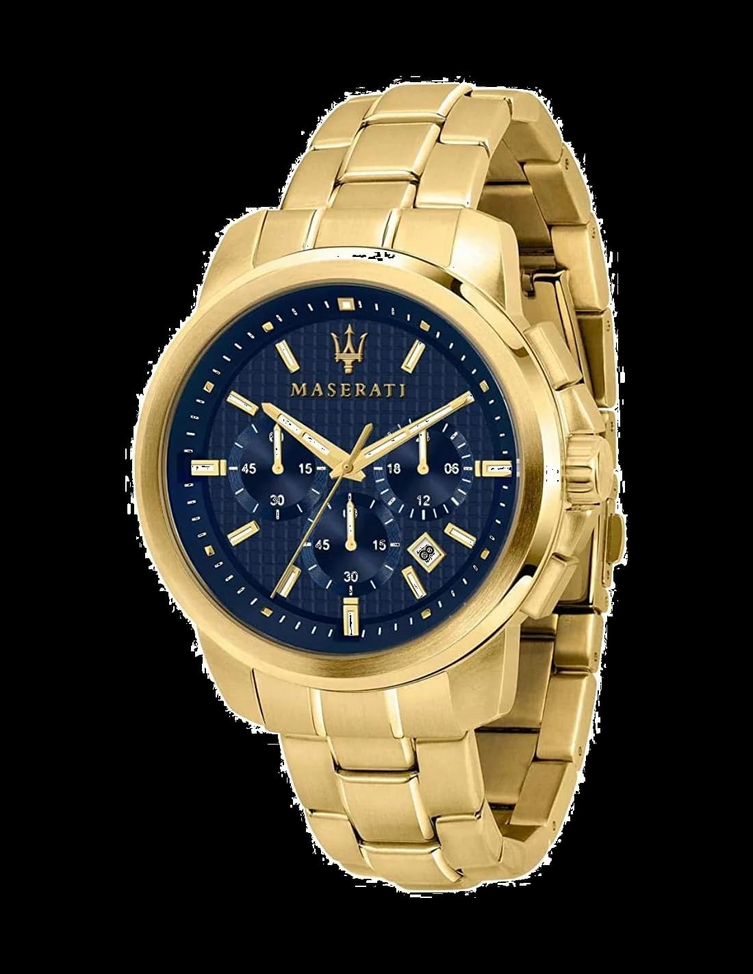 Montre Maserati R8873621021 au cadran bleu soleil avec index bâtons et logo trident, style sport chic
