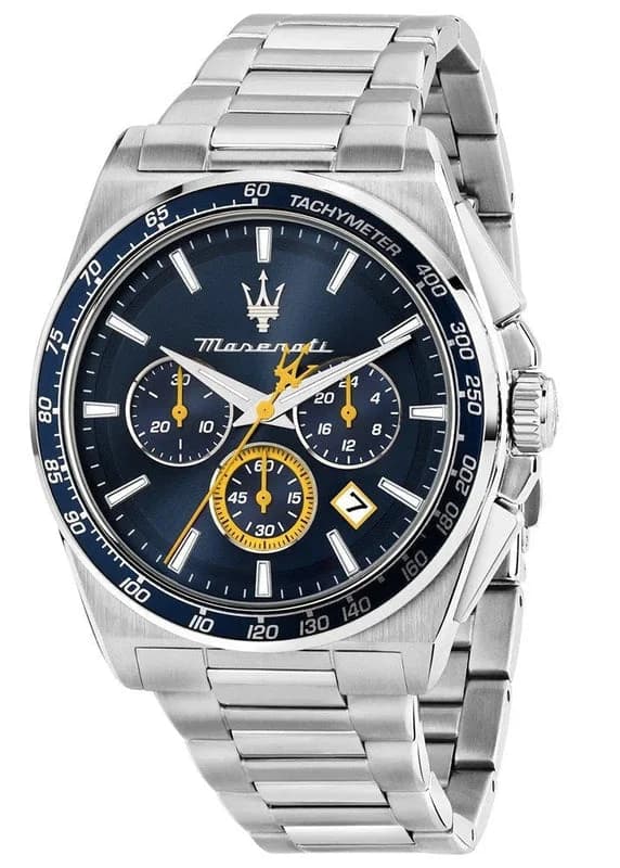 Montre homme Maserati R8873652001, cadran bleu sur bracelet acier maillons