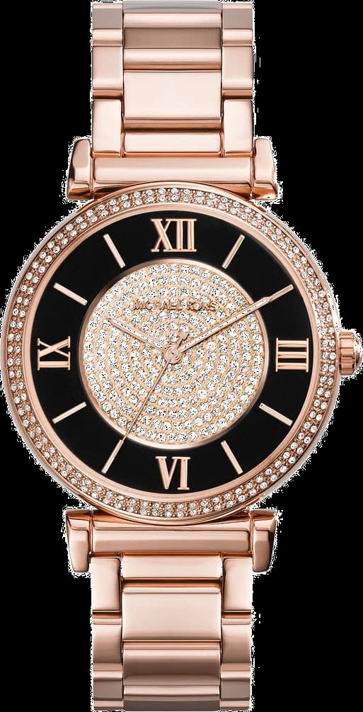 Montre Michael Kors MK3339 au cadran noir profond et boîtier or rose, style élégant et raffiné
