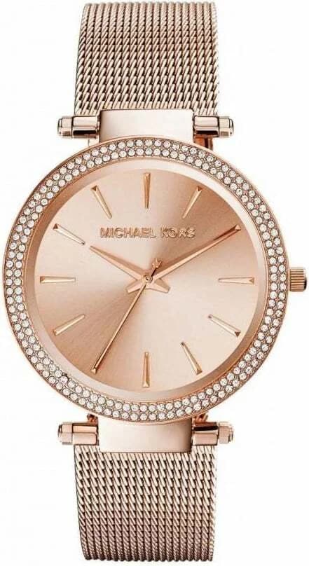 Montre Michael Kors MK3369 au cadran blanc nacré avec index dorés et aiguilles bâtons, style chic et féminin