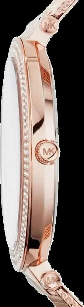 Cadran Michael Kors MK3369 avec index appliqués dorés, aiguilles dauphine et date à 3h, lisibilité élégante