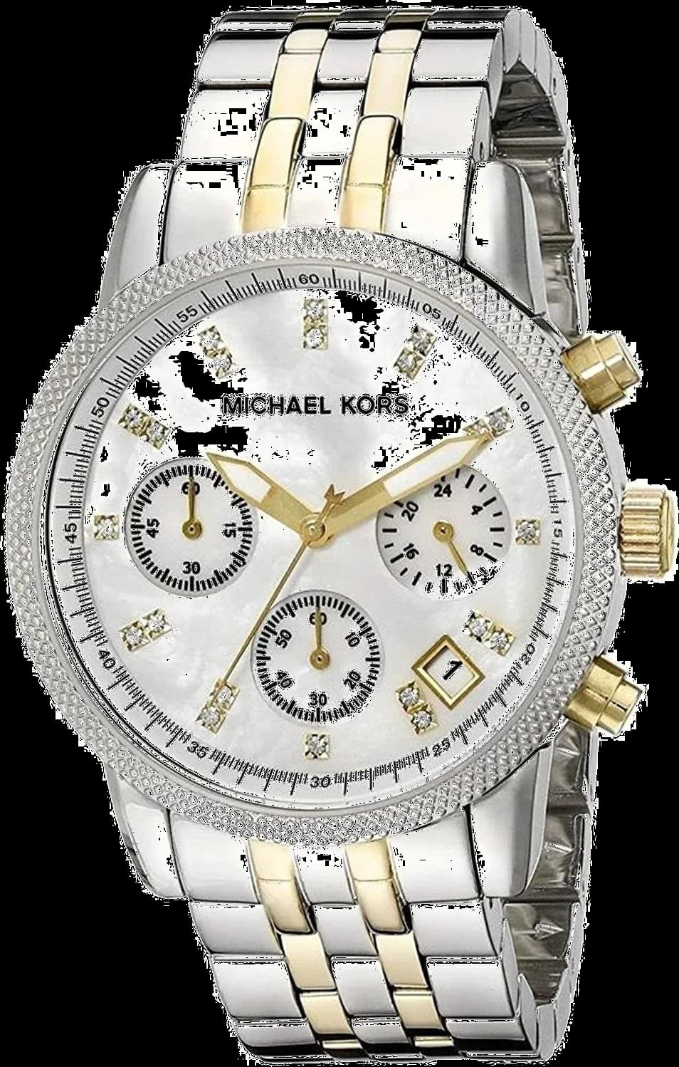Montre femme Michael Kors MK5057, avec cadran nacre et bracelet bi-ton doré argent