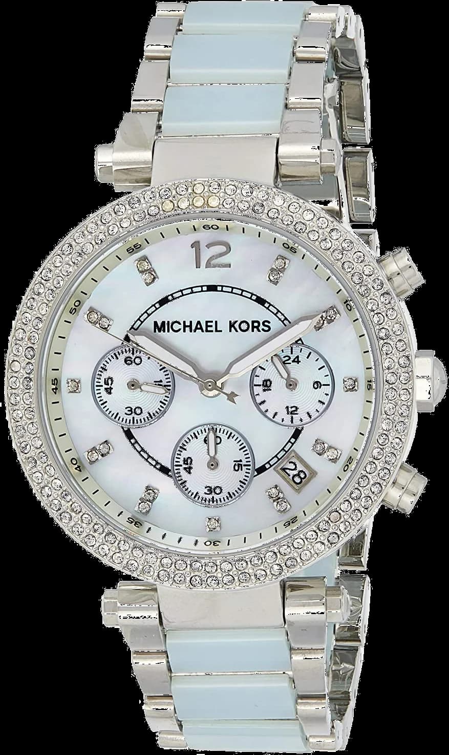 Montre femme Michael Kors MK6138, bracelet bi-matière bleu et cadran nacre