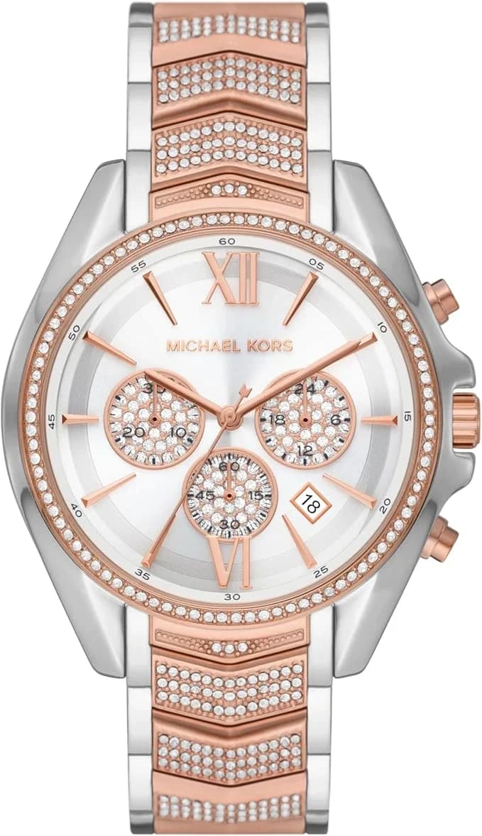 Montre femme Michael Kors MK7225, cadran argent chronographe bracelet acier bicolore