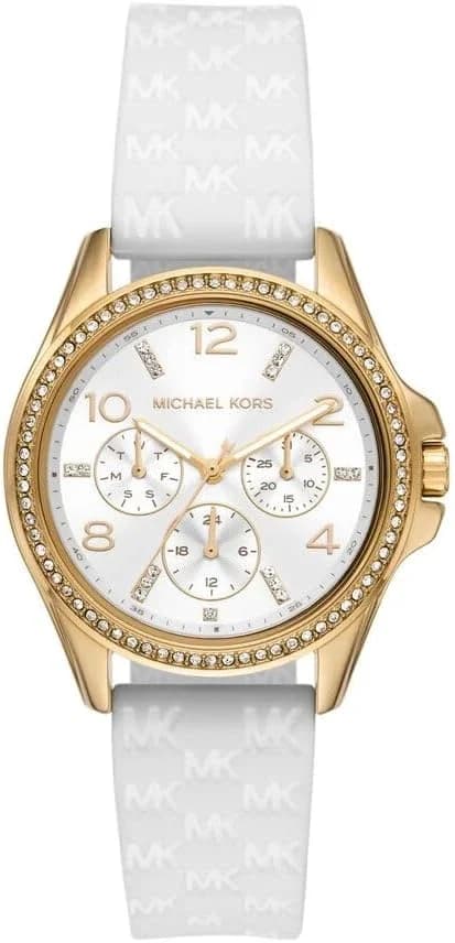 Montre femme Michael Kors MK7372, cadran blanc, bracelet silicone