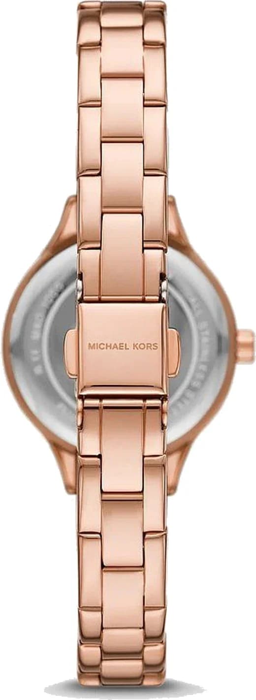 Cadran or rose de la montre Michael Kors MKO1087 en détail