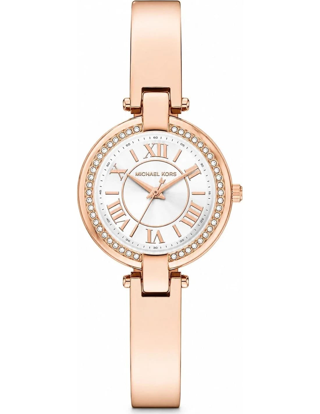Montre femme Michael Kors MKO1111, cadran argent, bracelet acier or rose