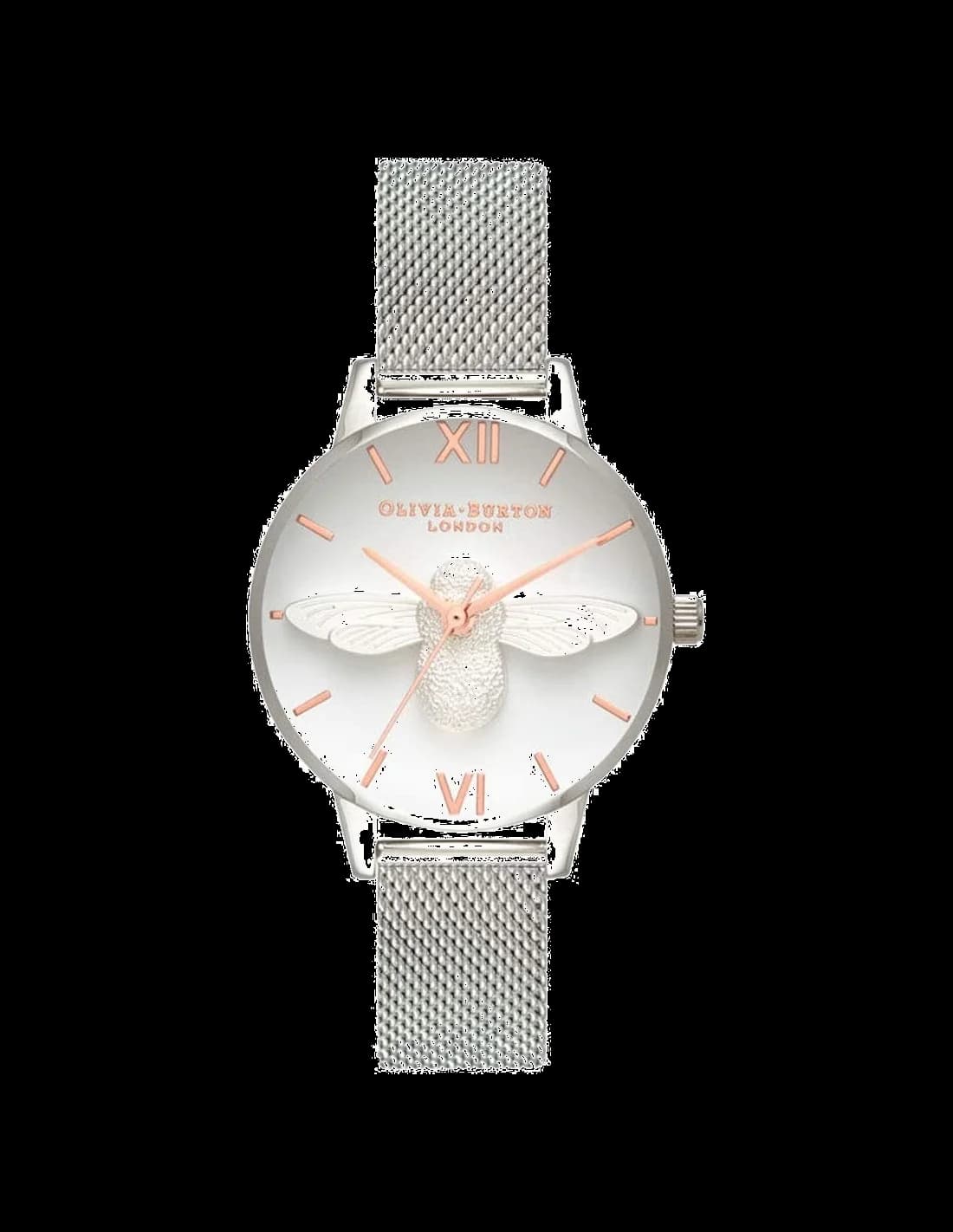 Montre femme Olivia Burton OB16AM146, cadran blanc avec abeille 3D sur maille