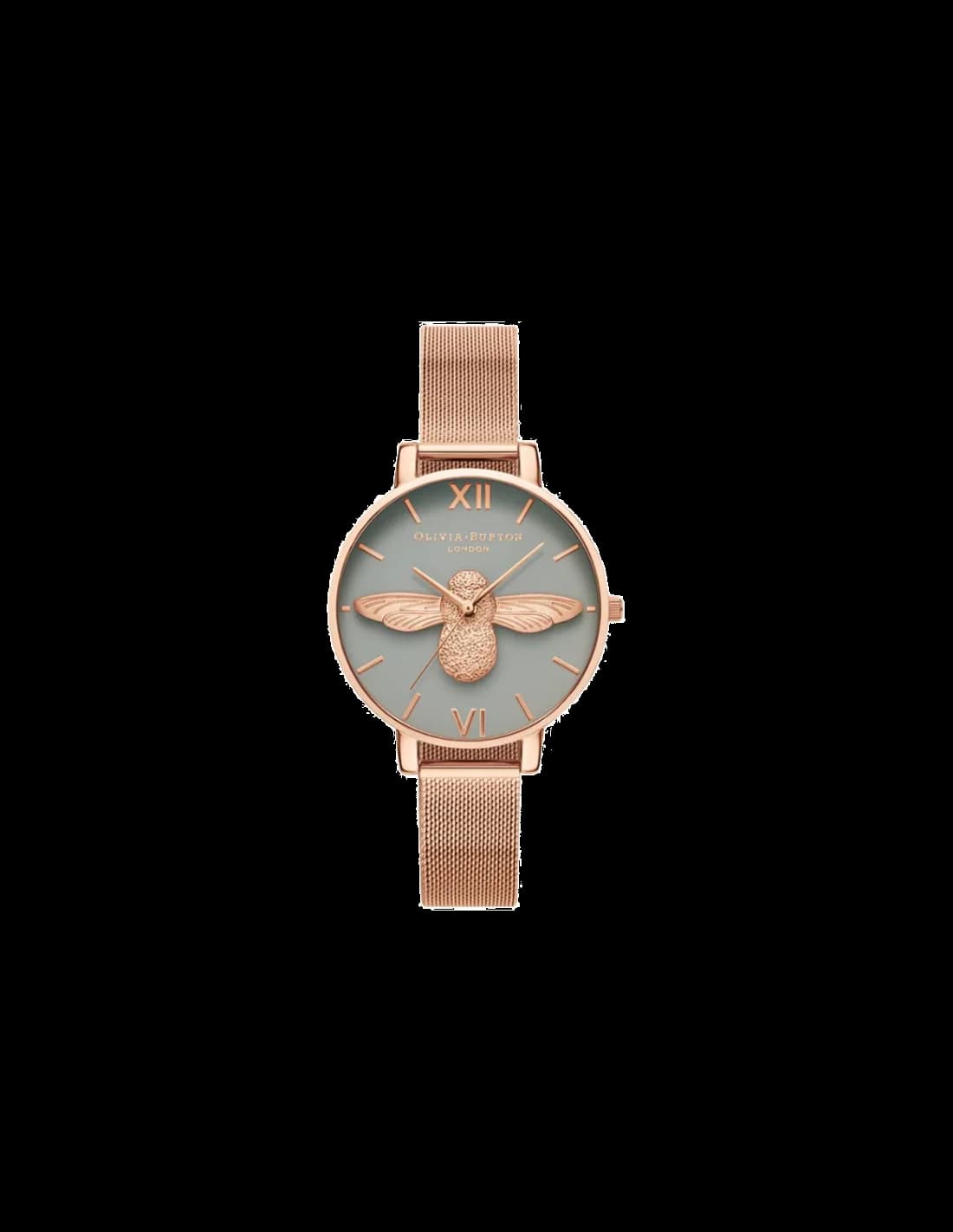 Montre femme Olivia Burton OB16EX116, cadran blanc avec abeille 3D sur maille or rose