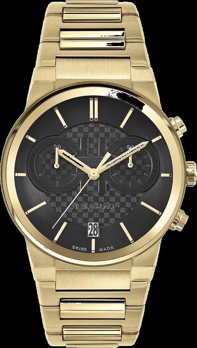 Montre homme Salvatore Ferragamo 611224 766037, chronographe acier IP or jaune