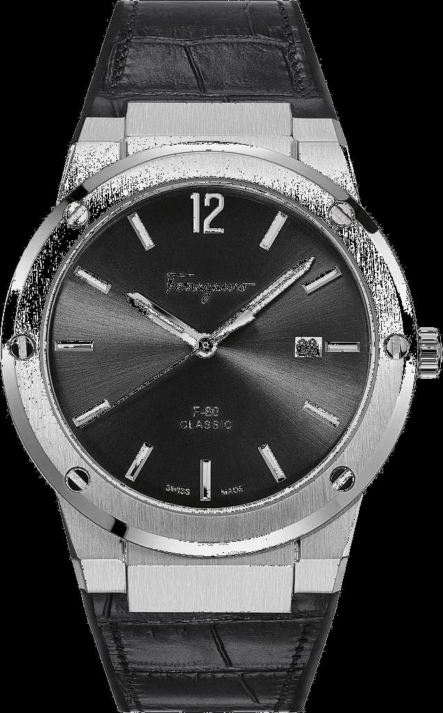 Montre homme Salvatore Ferragamo SFDT00219, cadran noir, bracelet cuir crocodile noir