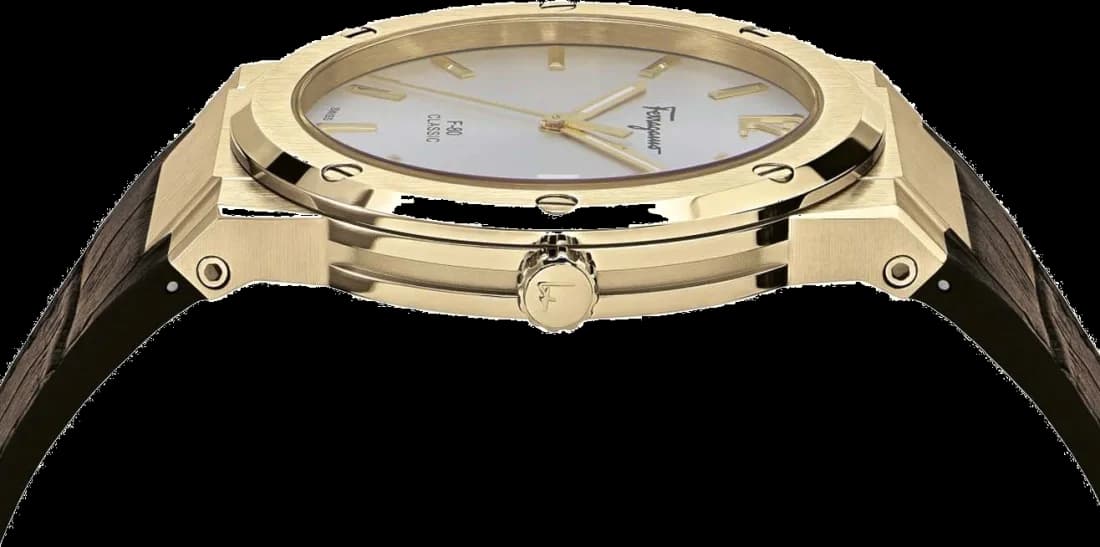 Cadran blanc de la montre Salvatore Ferragamo SFDT00419 en détail