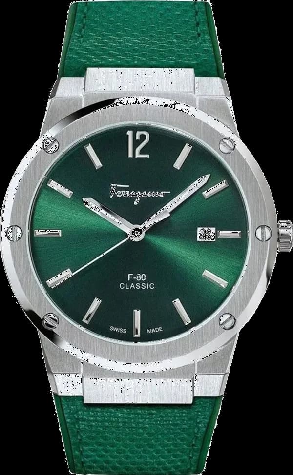 Montre homme Salvatore Ferragamo SFDT00519, cadran vert, bracelet silicone vert