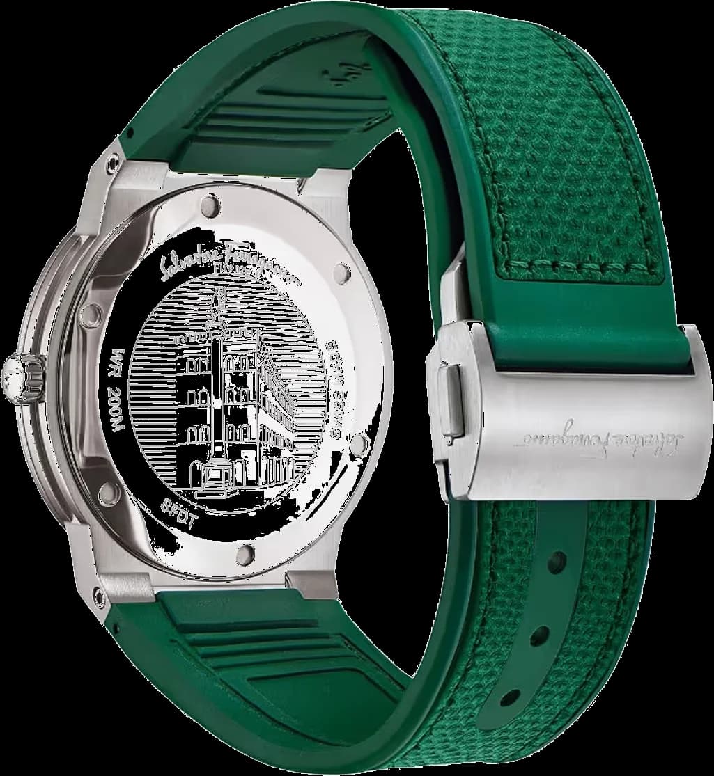 Cadran vert de la montre Salvatore Ferragamo SFDT00519 en détail