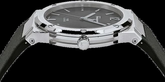 Cadran noir de la montre Salvatore Ferragamo SFDT00619 en détail
