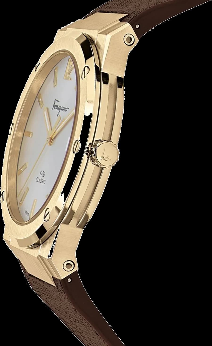 Cadran blanc de la montre Salvatore Ferragamo SFDT00819 en détail
