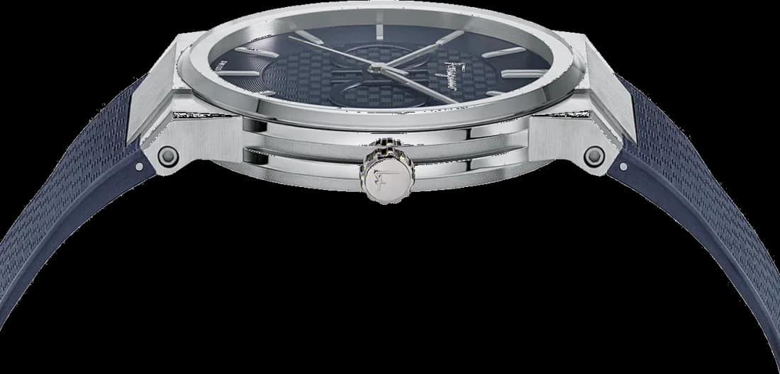 Cadran bleu de la montre Salvatore Ferragamo SFHP00120 en détail