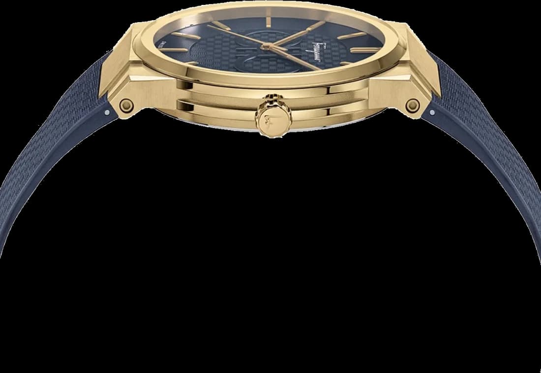 Cadran bleu de la montre Salvatore Ferragamo SFHP00220 en détail